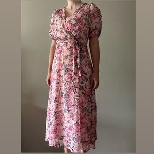 DKNY Floral faux wrap dress
